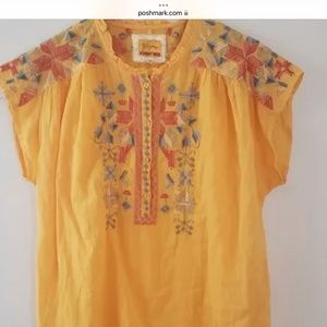 JOHNNY WAS Hadie Mango Embroidered Cotton Blouse